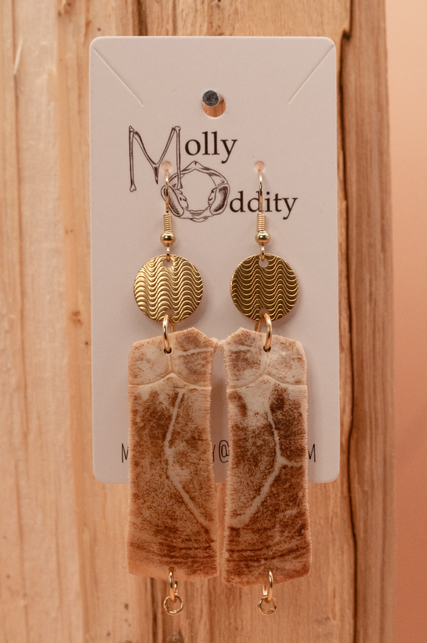 Long Turtle Shell with Textured Disc and Jump Ring Earrings