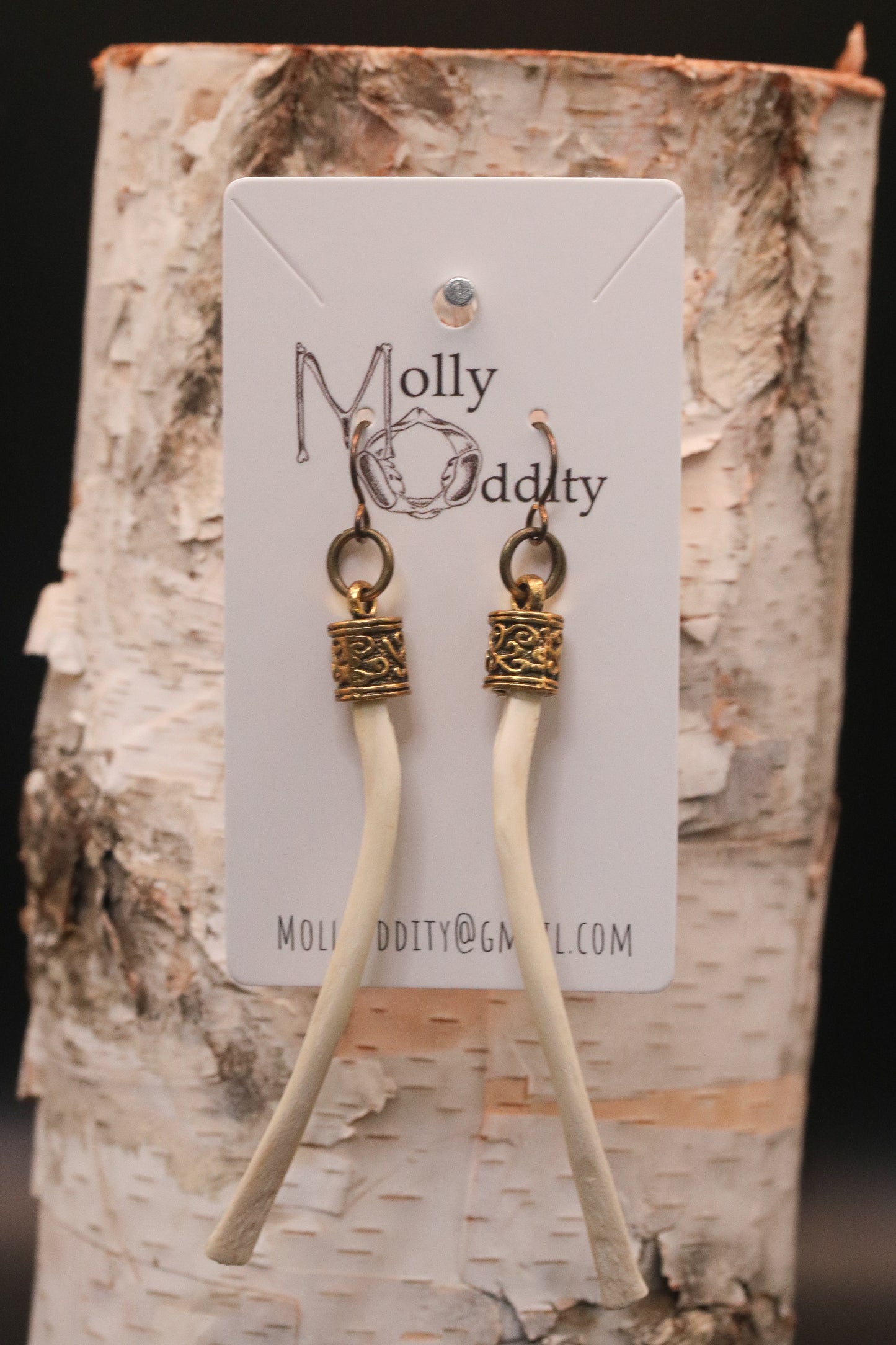Rib Bone & Brass Cap Earrings