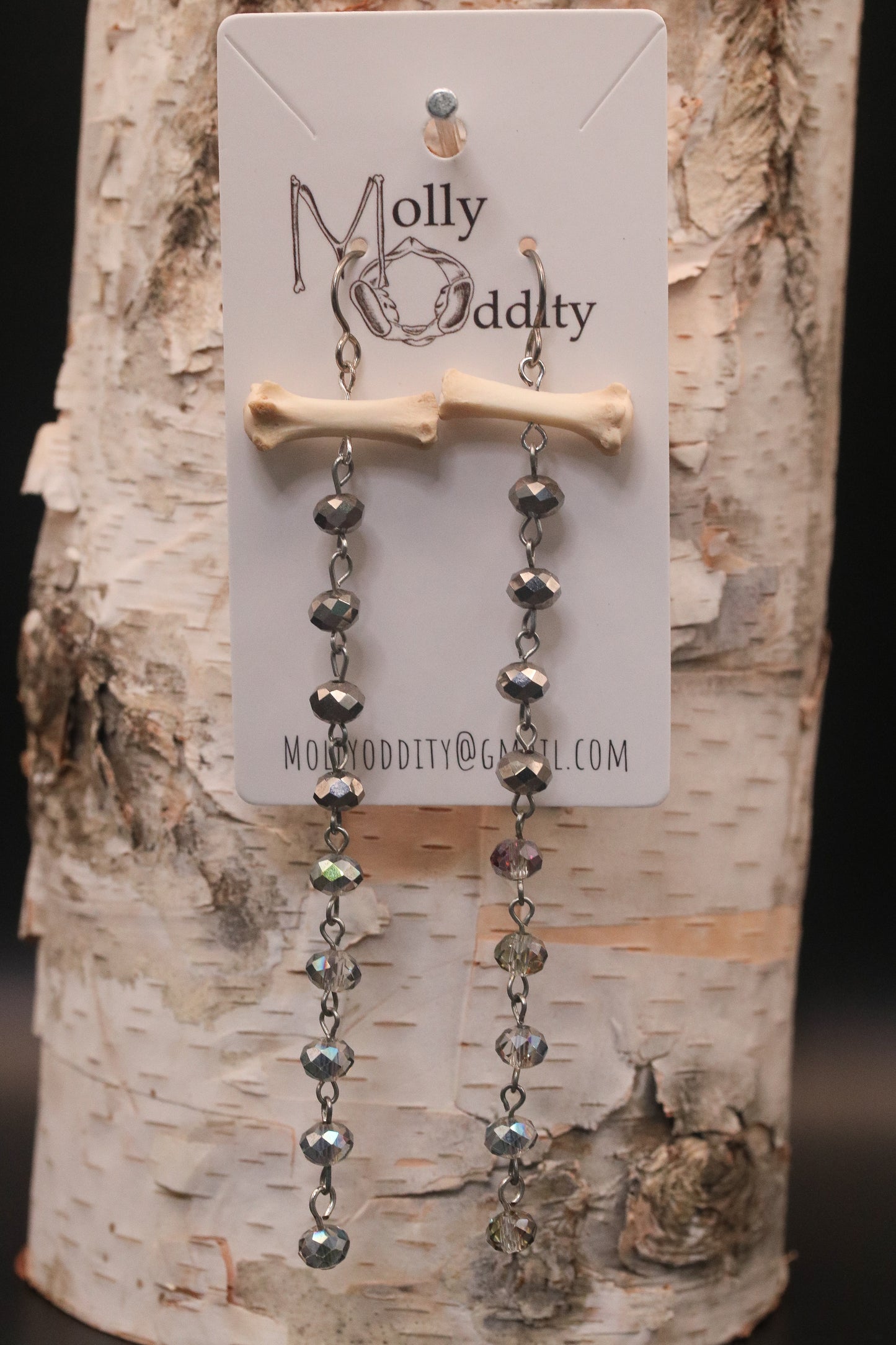Bone & Long Silver Bead Earrings