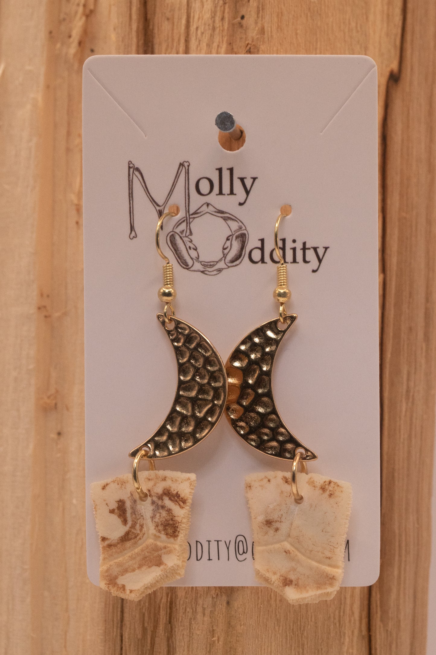 Hammered Moon & Turtle Shell Earrings