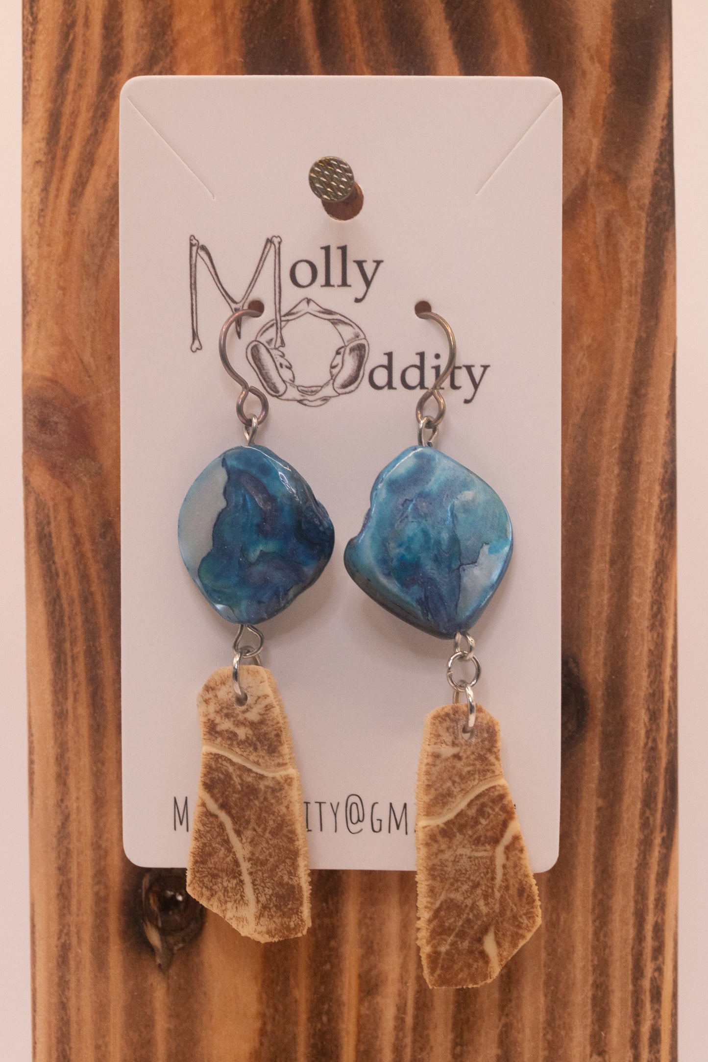 Turtle Shell & Blue Stone Earrings