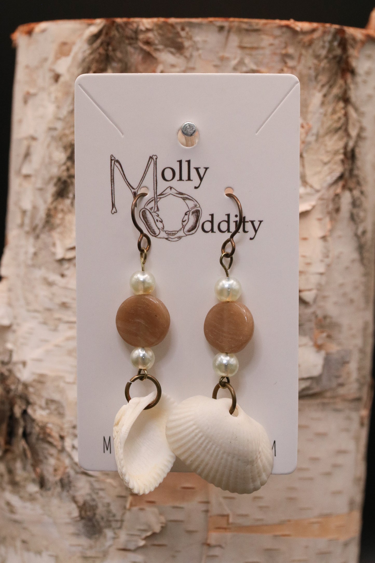White Matte Shell & Bead Earrings