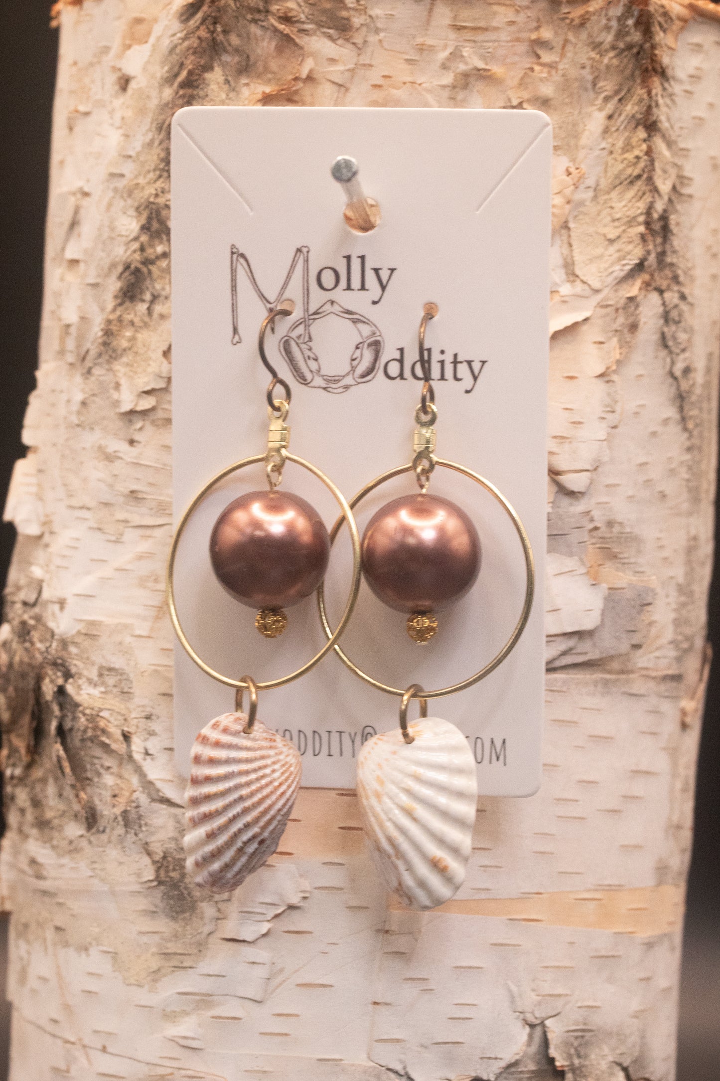 Large Bead & Gold Ring Shell Earrings