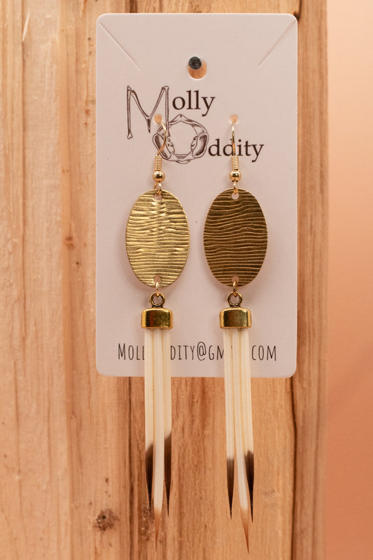 Tripe Multi-Color Quill with Oval Pendant Earrings