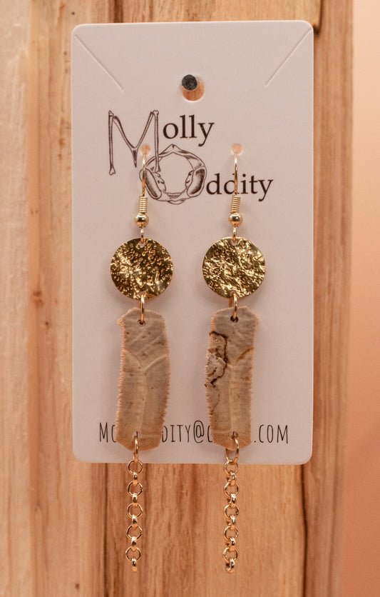 Textured Disc with Turtle Shell and Chain Earrings