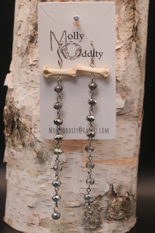 Bone & Long Silver Bead Earrings