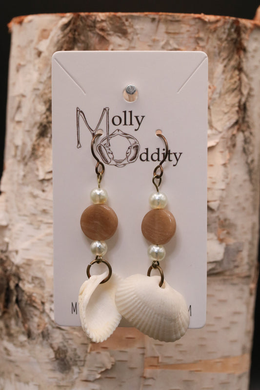 White Matte Shell & Bead Earrings