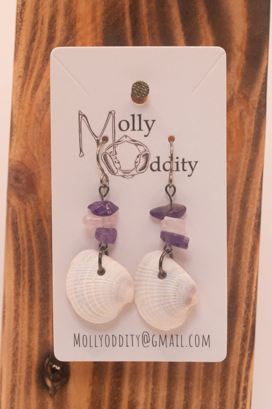 Purple Stone & Shell Earrings