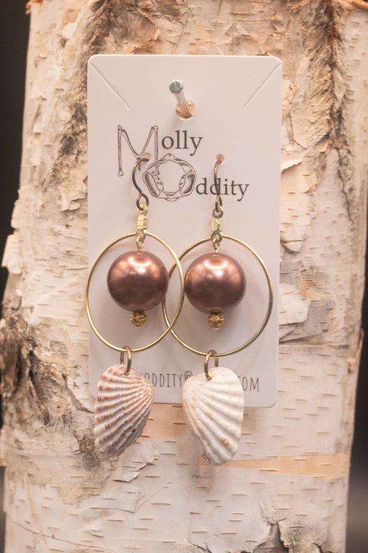 Large Bead & Gold Ring Shell Earrings