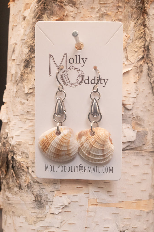 Striped Shell & Silver Teardrop Earrings